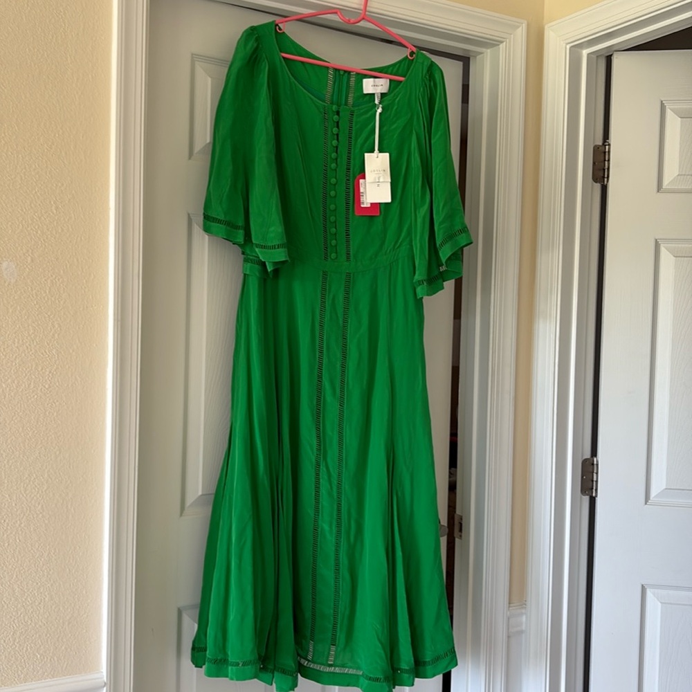 Joslin green Linda silk Oversized Bohemian Bell Sleeve Maxi Dress